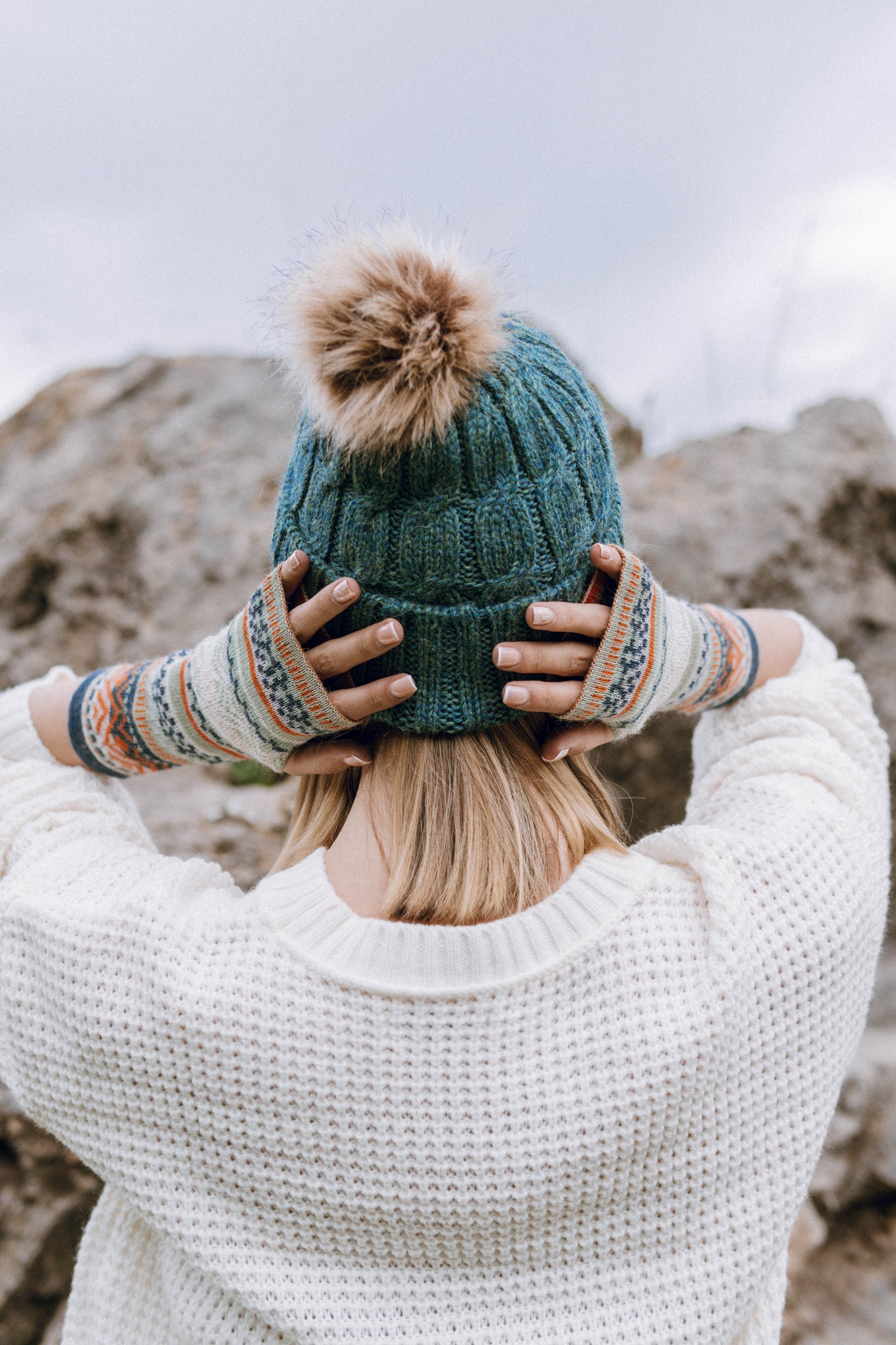 Alpaca Beanie Hat Removable Pom Pom