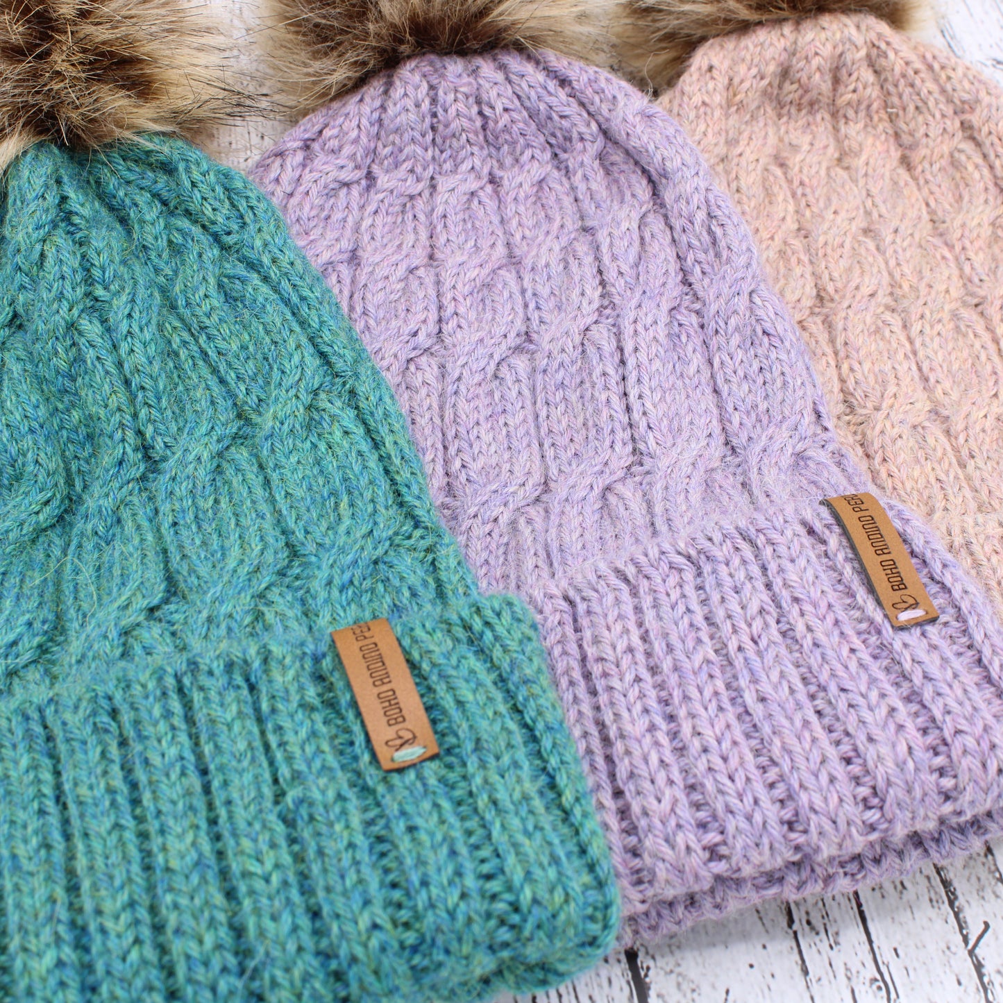 Alpaca Beanie Hat Removable Pom Pom