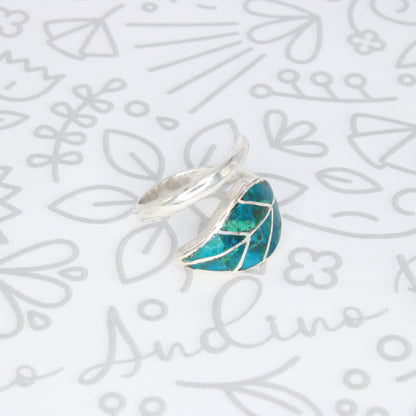 Leaf Ring Silver Adjustable with natural inlaid Stone