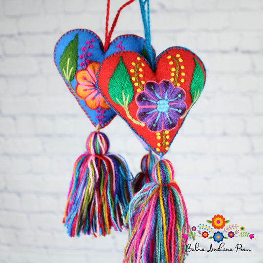 Embroidered Hearts Ornaments