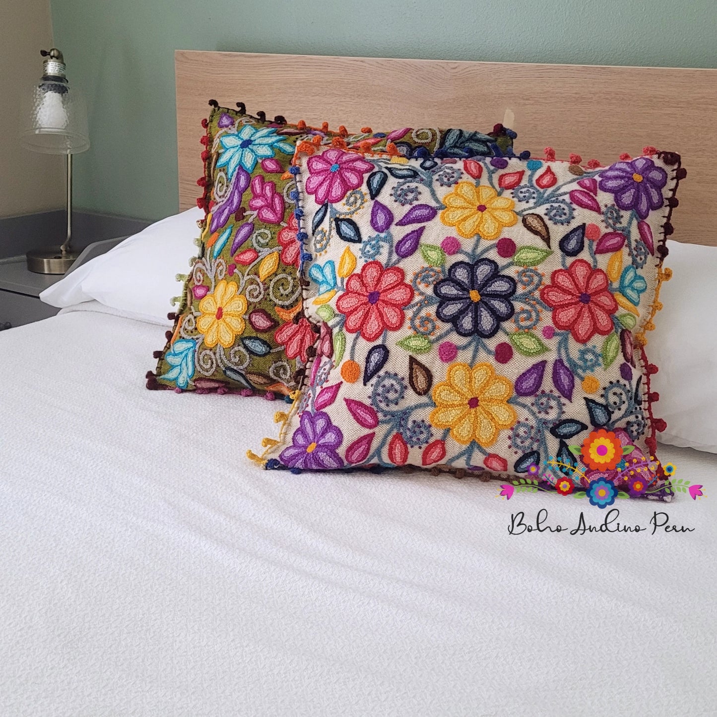 Embroidered Sheep Wool Cushion Cover