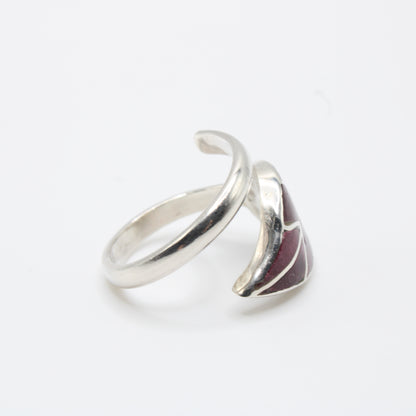Leaf Ring Silver Adjustable with natural inlaid Stone