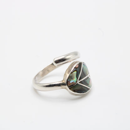 Leaf Ring Silver Adjustable with natural inlaid Stone
