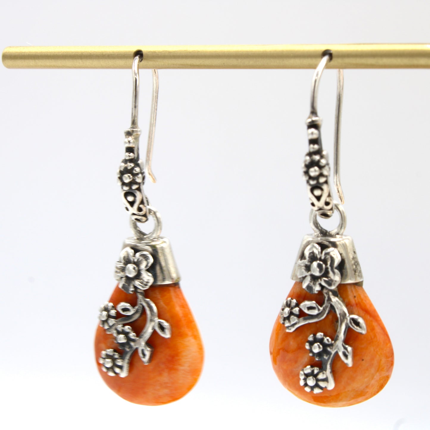 Silver Orange Spondylus Earrings