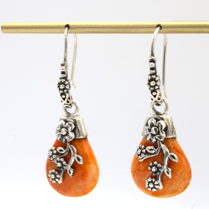 Silver Orange Spondylus Earrings