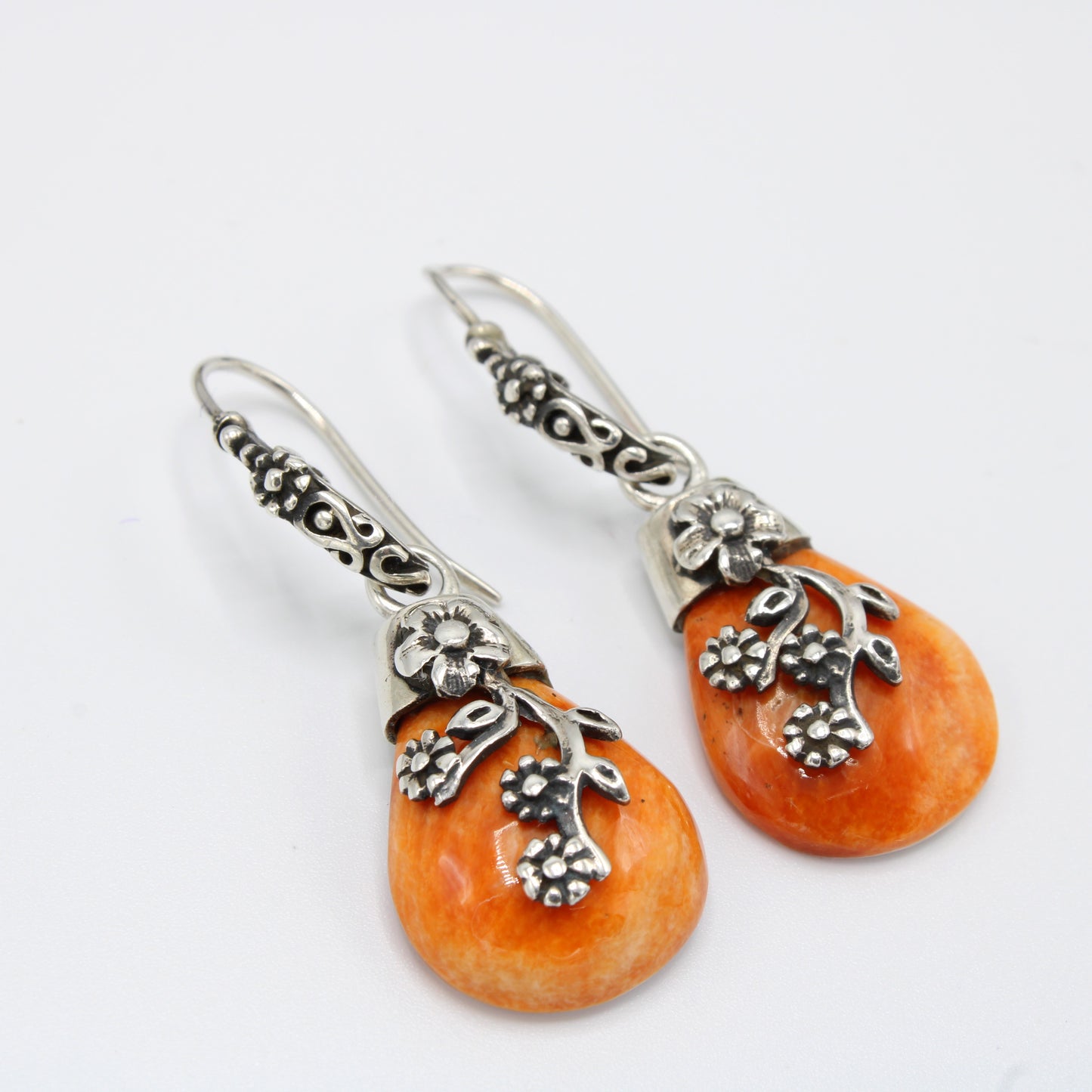 Silver Orange Spondylus Earrings