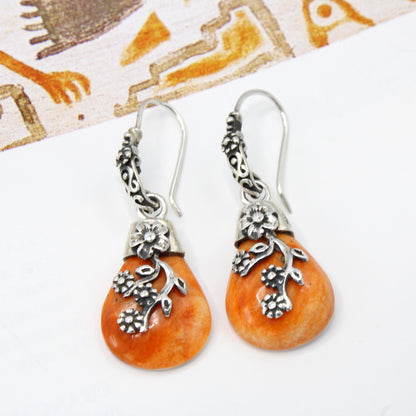 Silver Orange Spondylus Earrings
