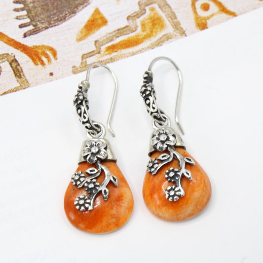 Silver Orange Spondylus Earrings