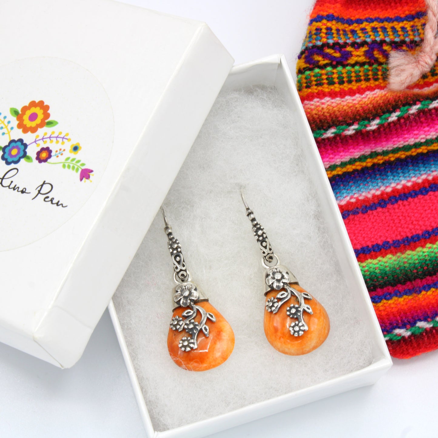 Silver Orange Spondylus Earrings