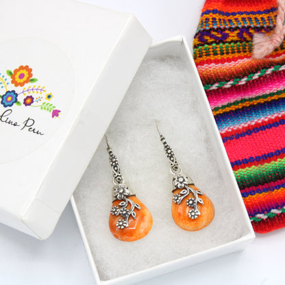 Silver Orange Spondylus Earrings