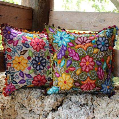 Embroidered Sheep Wool Cushion Cover