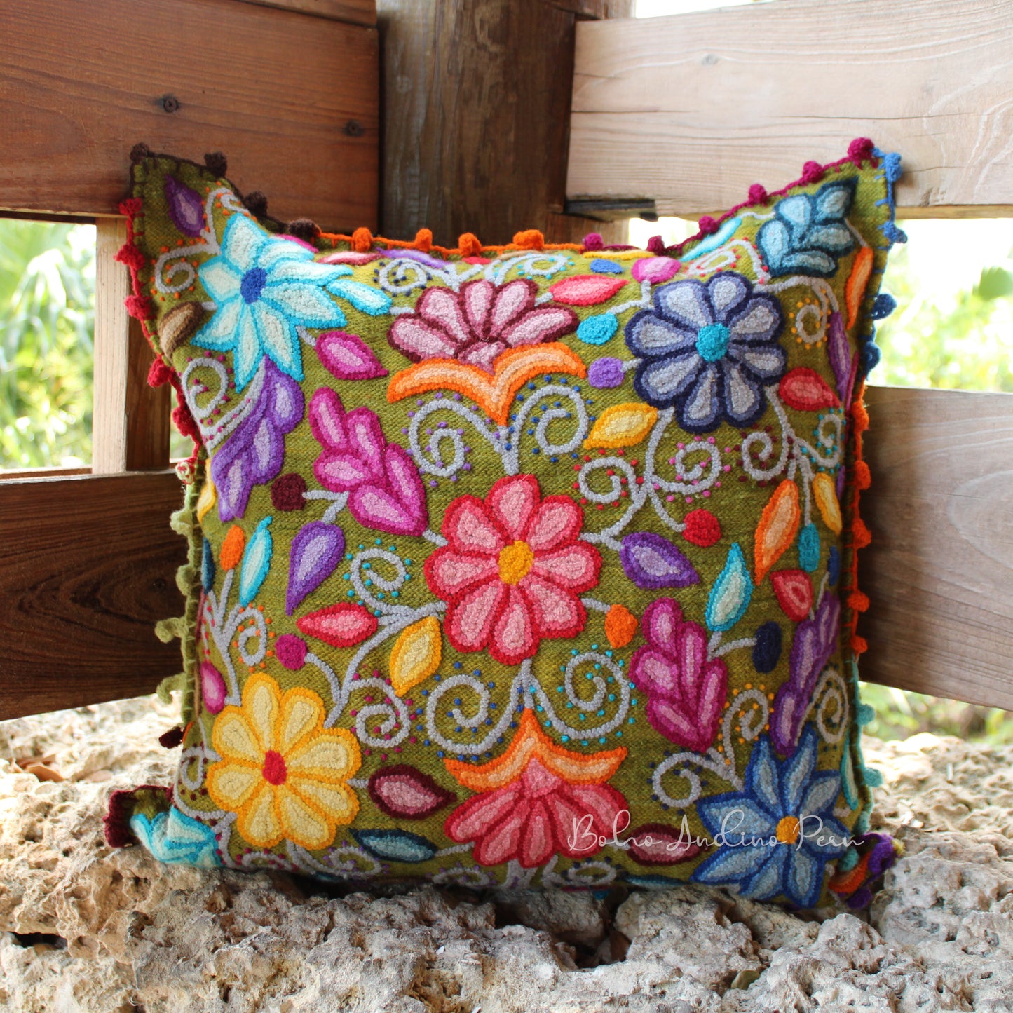 Embroidered Sheep Wool Cushion Cover