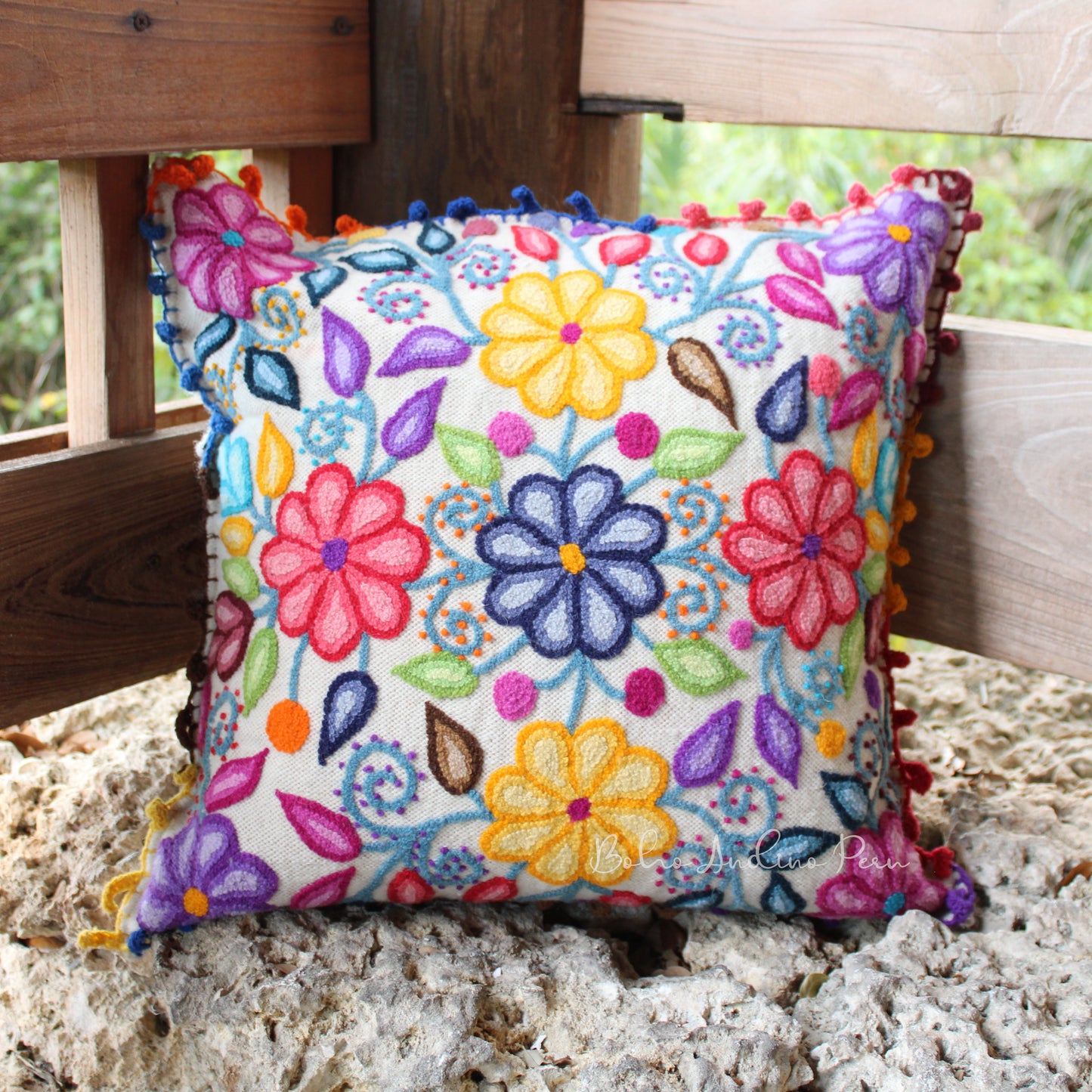 Embroidered Sheep Wool Cushion Cover