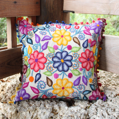 Embroidered Sheep Wool Cushion Cover