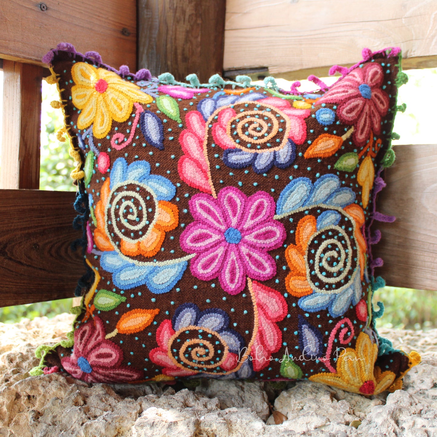 Embroidered Sheep Wool Cushion Cover
