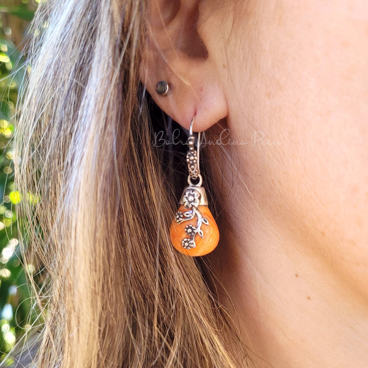 Silver Orange Spondylus Earrings